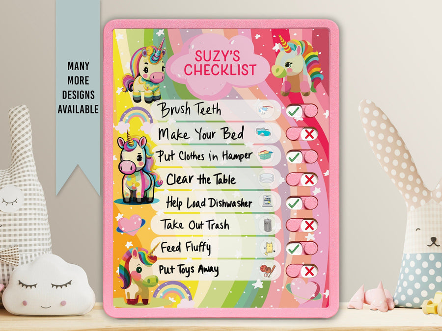 Elation Factory Co Toys & Games > Toys > Learning & School Kids Routine Chart | Chore Chart for Kids | Daily Checklist | Kids Daily Tasks | Daily Routine | Dry-Erase | Personalized | Baby Unicorns