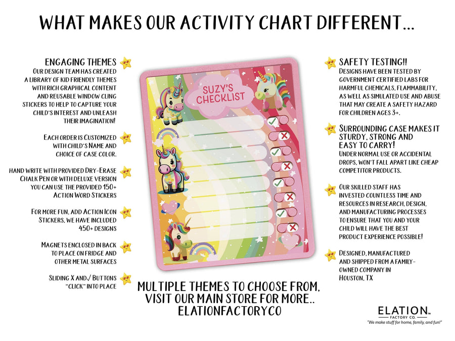 Elation Factory Co Toys & Games > Toys > Learning & School Kids Routine Chart | Chore Chart for Kids | Daily Checklist | Kids Daily Tasks | Daily Routine | Dry-Erase | Personalized | Baby Unicorns