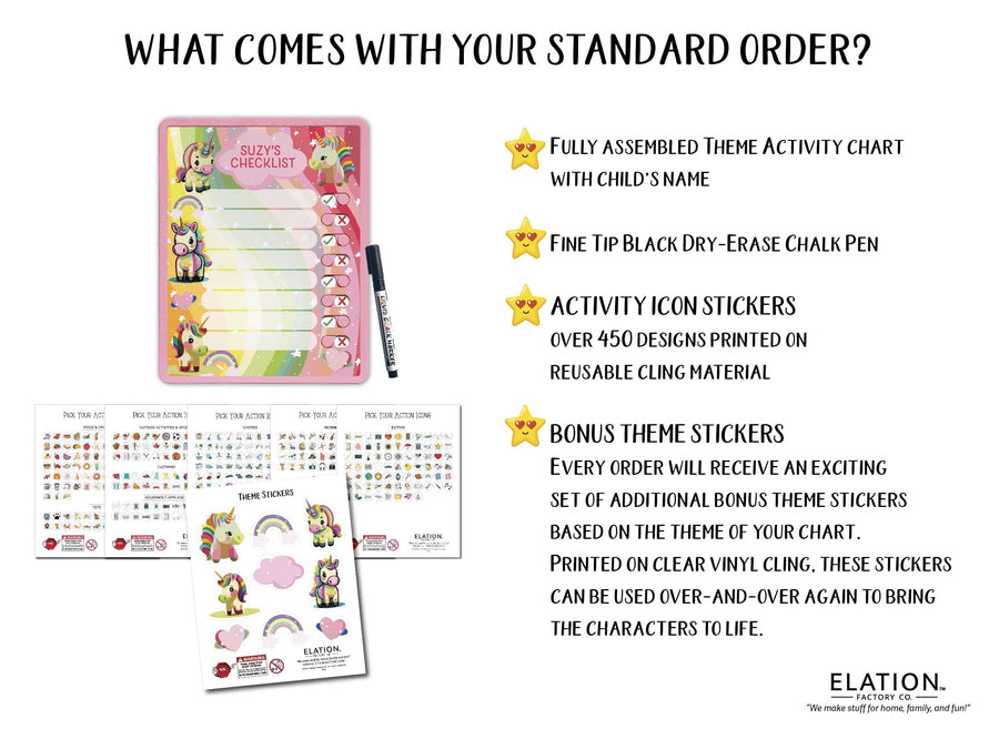 Elation Factory Co Toys & Games > Toys > Learning & School Kids Routine Chart | Chore Chart for Kids | Daily Checklist | Kids Daily Tasks | Daily Routine | Dry-Erase | Personalized | Baby Unicorns