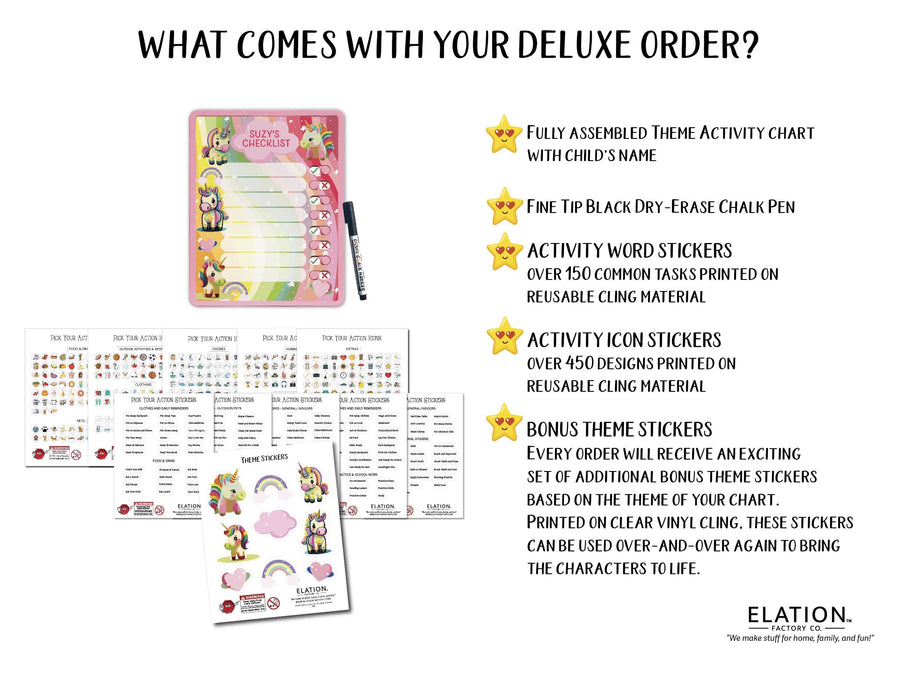 Elation Factory Co Toys & Games > Toys > Learning & School Kids Routine Chart | Chore Chart for Kids | Daily Checklist | Kids Daily Tasks | Daily Routine | Dry-Erase | Personalized | Baby Unicorns