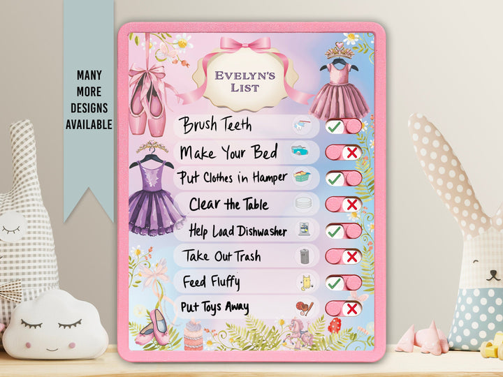 Elation Factory Co Toys & Games > Toys > Learning & School Kids Routine Chart | Chore Chart for Kids | Daily Checklist | Kids Daily Tasks | Daily Routine | Dry-Erase | Personalized | Ballet Theme