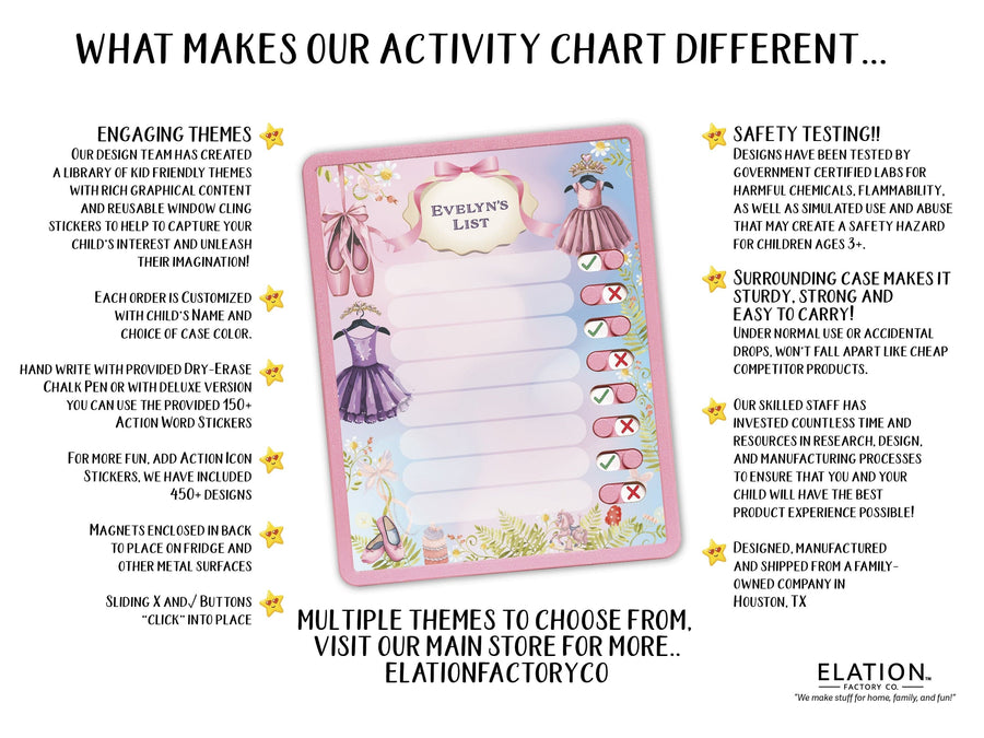 Elation Factory Co Toys & Games > Toys > Learning & School Kids Routine Chart | Chore Chart for Kids | Daily Checklist | Kids Daily Tasks | Daily Routine | Dry-Erase | Personalized | Ballet Theme