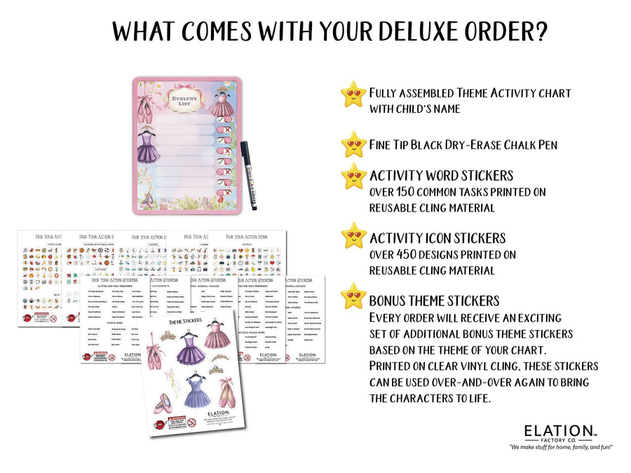 Elation Factory Co Toys & Games > Toys > Learning & School Kids Routine Chart | Chore Chart for Kids | Daily Checklist | Kids Daily Tasks | Daily Routine | Dry-Erase | Personalized | Ballet Theme