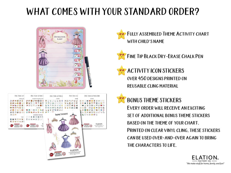 Elation Factory Co Toys & Games > Toys > Learning & School Kids Routine Chart | Chore Chart for Kids | Daily Checklist | Kids Daily Tasks | Daily Routine | Dry-Erase | Personalized | Ballet Theme