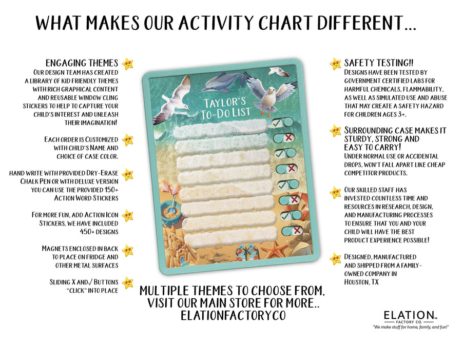 Elation Factory Co Toys & Games > Toys > Learning & School Kids Routine Chart | Chore Chart for Kids | Daily Checklist | Kids Daily Tasks | Daily Routine | Dry-Erase | Personalized | Beach Theme