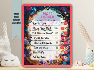 Elation Factory Co Toys & Games > Toys > Learning & School Kids Routine Chart | Chore Chart for Kids | Daily Checklist | Kids Daily Tasks | Daily Routine | Dry-Erase | Personalized | Butterfly Theme