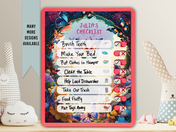 Elation Factory Co Toys & Games > Toys > Learning & School Kids Routine Chart | Chore Chart for Kids | Daily Checklist | Kids Daily Tasks | Daily Routine | Dry-Erase | Personalized | Butterfly Theme