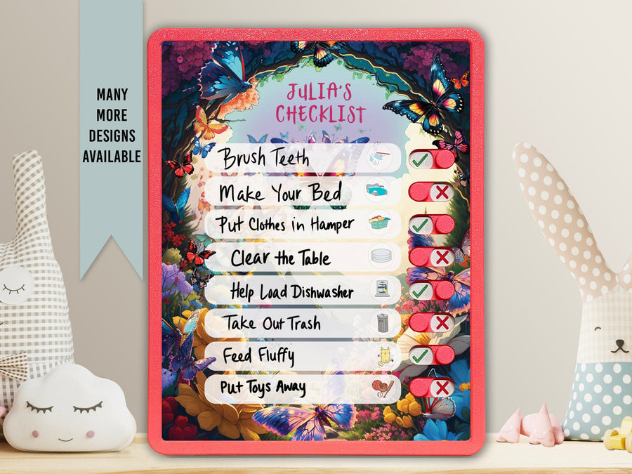 Elation Factory Co Toys & Games > Toys > Learning & School Kids Routine Chart | Chore Chart for Kids | Daily Checklist | Kids Daily Tasks | Daily Routine | Dry-Erase | Personalized | Butterfly Theme