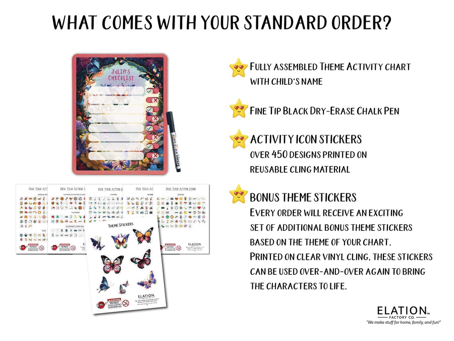 Elation Factory Co Toys & Games > Toys > Learning & School Kids Routine Chart | Chore Chart for Kids | Daily Checklist | Kids Daily Tasks | Daily Routine | Dry-Erase | Personalized | Butterfly Theme