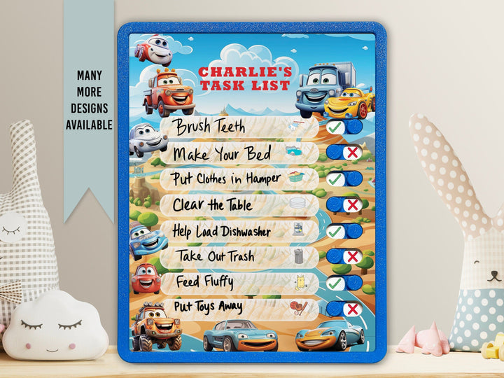 Elation Factory Co Toys & Games > Toys > Learning & School Kids Routine Chart | Chore Chart for Kids | Daily Checklist | Kids Daily Tasks | Daily Routine | Dry-Erase | Personalized | Cars Theme