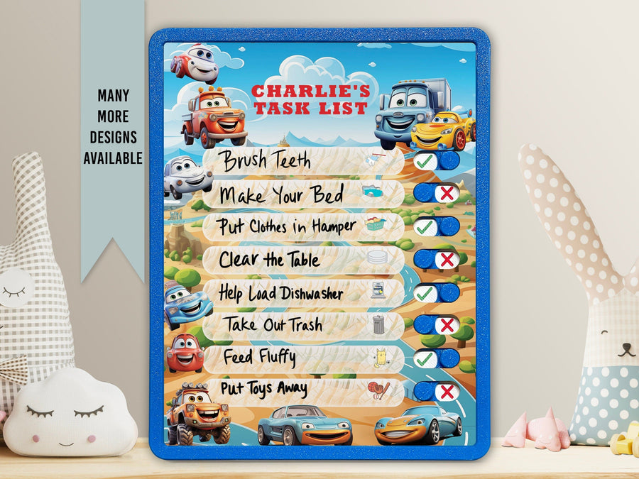 Elation Factory Co Toys & Games > Toys > Learning & School Kids Routine Chart | Chore Chart for Kids | Daily Checklist | Kids Daily Tasks | Daily Routine | Dry-Erase | Personalized | Cars Theme