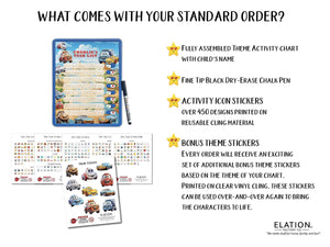 Elation Factory Co Toys & Games > Toys > Learning & School Kids Routine Chart | Chore Chart for Kids | Daily Checklist | Kids Daily Tasks | Daily Routine | Dry-Erase | Personalized | Cars Theme