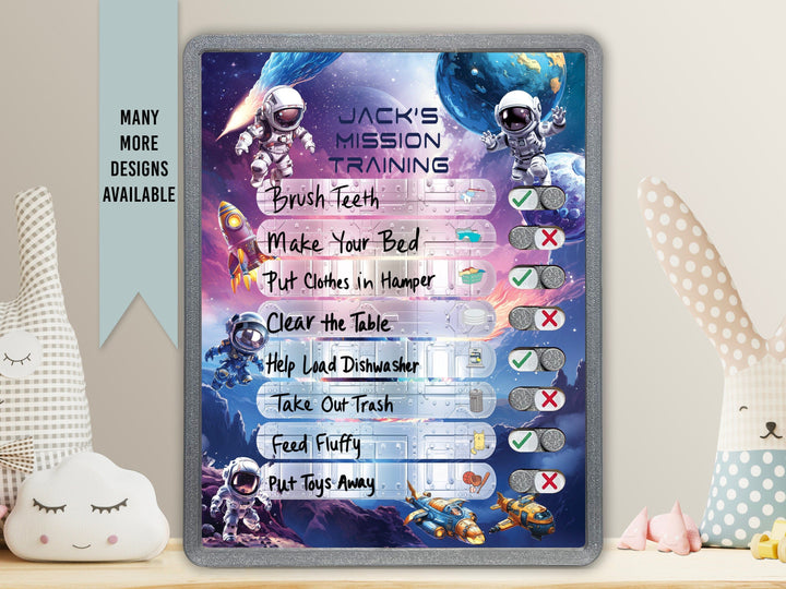 Elation Factory Co Toys & Games > Toys > Learning & School Kids Routine Chart | Chore Chart for Kids | Daily Checklist | Kids Daily Tasks | Daily Routine | Dry-Erase | Personalized | Deep Space Theme