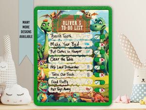 Elation Factory Co Toys & Games > Toys > Learning & School Kids Routine Chart | Chore Chart for Kids | Daily Checklist | Kids Daily Tasks | Daily Routine | Dry-Erase | Personalized | Dinosaur Theme