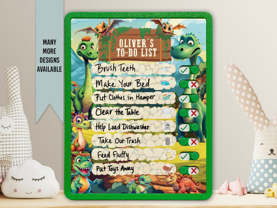 Elation Factory Co Toys & Games > Toys > Learning & School Kids Routine Chart | Chore Chart for Kids | Daily Checklist | Kids Daily Tasks | Daily Routine | Dry-Erase | Personalized | Dinosaur Theme