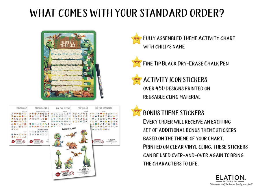 Elation Factory Co Toys & Games > Toys > Learning & School Kids Routine Chart | Chore Chart for Kids | Daily Checklist | Kids Daily Tasks | Daily Routine | Dry-Erase | Personalized | Dinosaur Theme