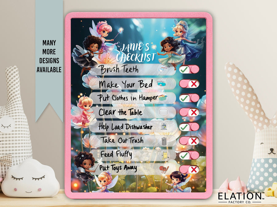 Elation Factory Co Toys & Games > Toys > Learning & School Kids Routine Chart | Chore Chart for Kids | Daily Checklist | Kids Daily Tasks | Daily Routine | Dry-Erase | Personalized | Fairies Theme