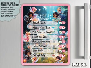 Elation Factory Co Toys & Games > Toys > Learning & School Kids Routine Chart | Chore Chart for Kids | Daily Checklist | Kids Daily Tasks | Daily Routine | Dry-Erase | Personalized | Fairies Theme