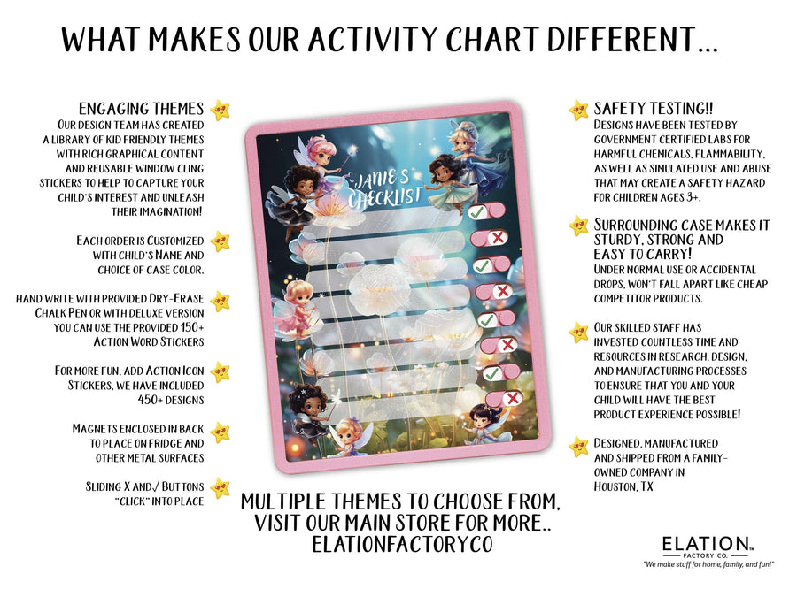 Elation Factory Co Toys & Games > Toys > Learning & School Kids Routine Chart | Chore Chart for Kids | Daily Checklist | Kids Daily Tasks | Daily Routine | Dry-Erase | Personalized | Fairies Theme