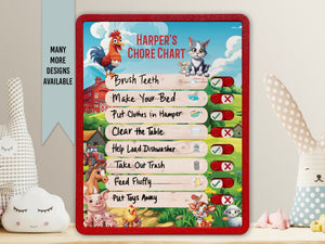 Elation Factory Co Toys & Games > Toys > Learning & School Kids Routine Chart | Chore Chart for Kids | Daily Checklist | Kids Daily Tasks | Daily Routine | Dry-Erase | Personalized | Farm Theme