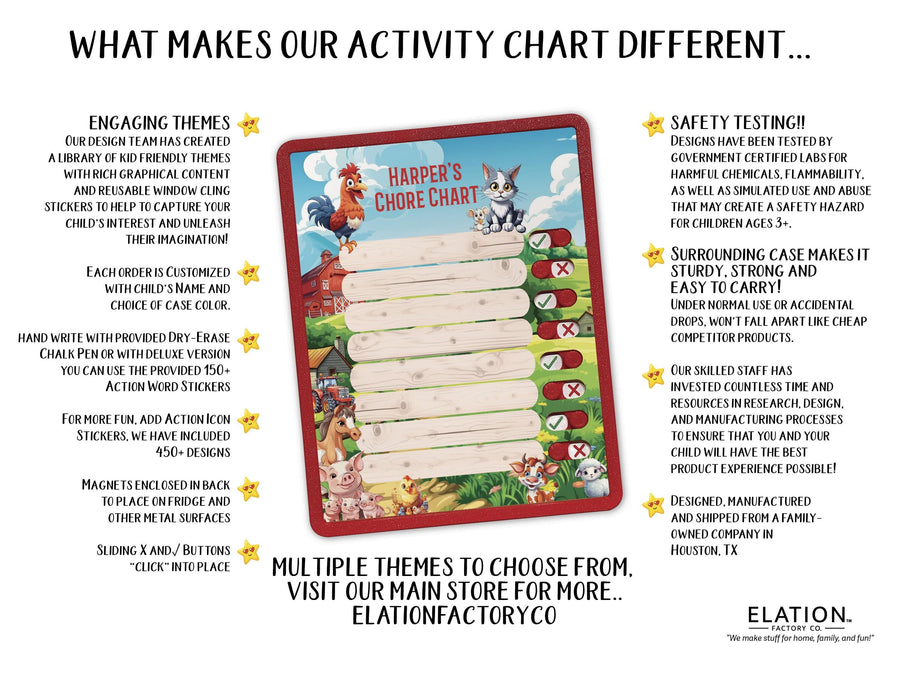 Elation Factory Co Toys & Games > Toys > Learning & School Kids Routine Chart | Chore Chart for Kids | Daily Checklist | Kids Daily Tasks | Daily Routine | Dry-Erase | Personalized | Farm Theme