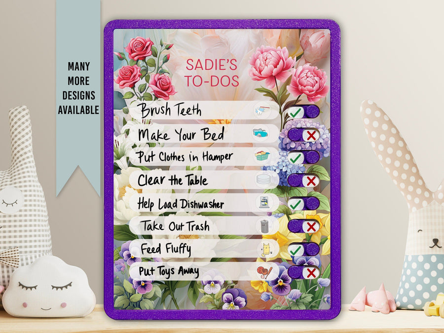 Elation Factory Co Toys & Games > Toys > Learning & School Kids Routine Chart | Chore Chart for Kids | Daily Checklist | Kids Daily Tasks | Daily Routine | Dry-Erase | Personalized | Flower Theme