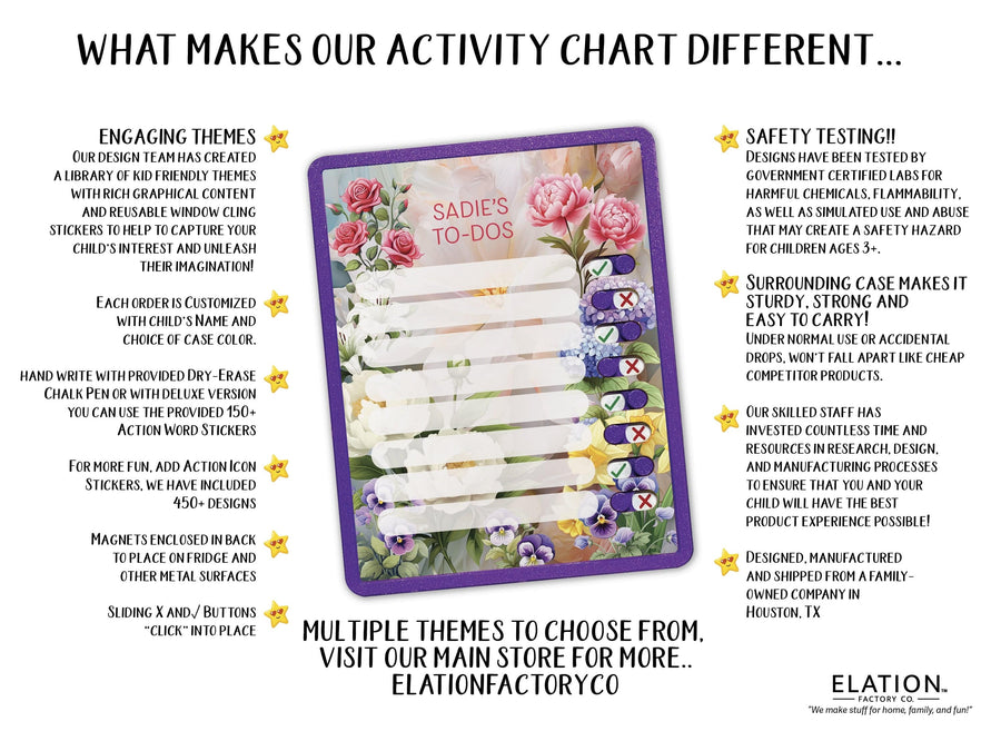 Elation Factory Co Toys & Games > Toys > Learning & School Kids Routine Chart | Chore Chart for Kids | Daily Checklist | Kids Daily Tasks | Daily Routine | Dry-Erase | Personalized | Flower Theme