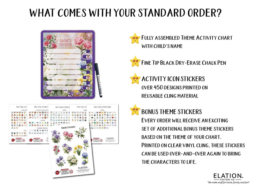 Elation Factory Co Toys & Games > Toys > Learning & School Kids Routine Chart | Chore Chart for Kids | Daily Checklist | Kids Daily Tasks | Daily Routine | Dry-Erase | Personalized | Flower Theme