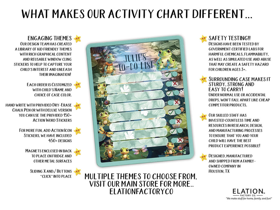 Elation Factory Co Toys & Games > Toys > Learning & School Kids Routine Chart | Chore Chart for Kids | Daily Checklist | Kids Daily Tasks | Daily Routine | Dry-Erase | Personalized | Frog Pond Theme