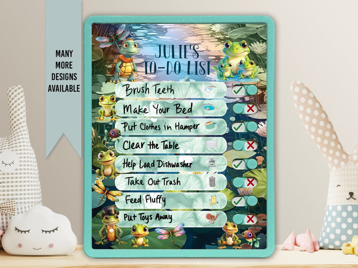 Elation Factory Co Toys & Games > Toys > Learning & School Kids Routine Chart | Chore Chart for Kids | Daily Checklist | Kids Daily Tasks | Daily Routine | Dry-Erase | Personalized | Frog Pond Theme