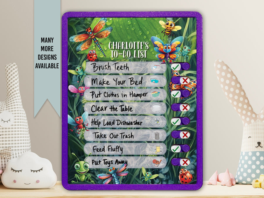 Elation Factory Co Toys & Games > Toys > Learning & School Kids Routine Chart | Chore Chart for Kids | Daily Checklist | Kids Daily Tasks | Daily Routine | Dry-Erase | Personalized | Insect Theme