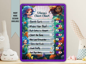 Elation Factory Co Toys & Games > Toys > Learning & School Kids Routine Chart | Chore Chart for Kids | Daily Checklist | Kids Daily Tasks | Daily Routine | Dry-Erase | Personalized | Mermaid Theme