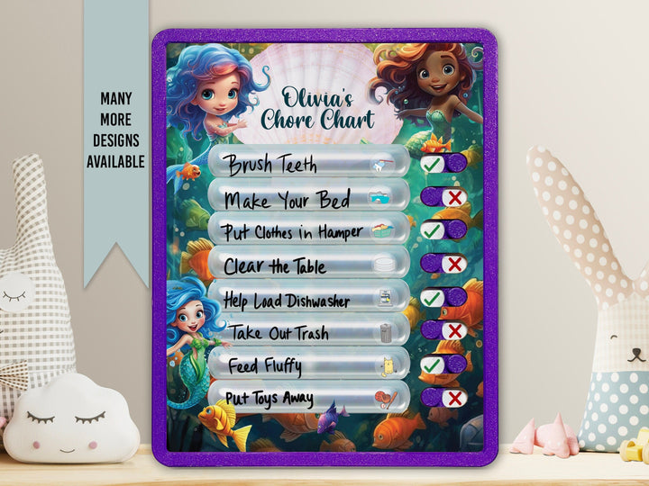 Elation Factory Co Toys & Games > Toys > Learning & School Kids Routine Chart | Chore Chart for Kids | Daily Checklist | Kids Daily Tasks | Daily Routine | Dry-Erase | Personalized | Mermaid Theme