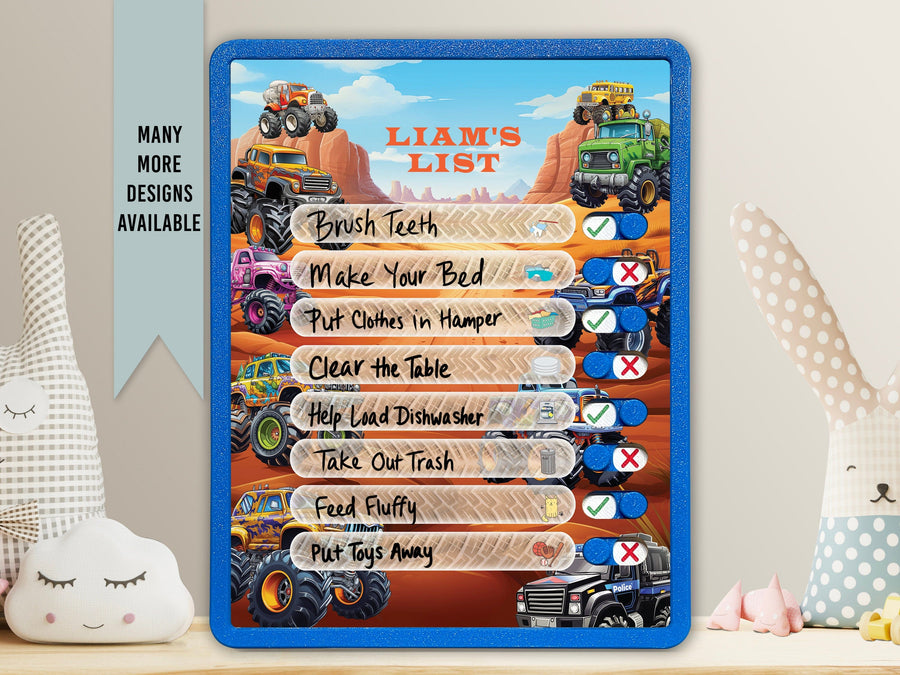 Elation Factory Co Toys & Games > Toys > Learning & School Kids Routine Chart | Chore Chart for Kids | Daily Checklist | Kids Daily Tasks | Daily Routine | Dry-Erase | Personalized | Monster Truck