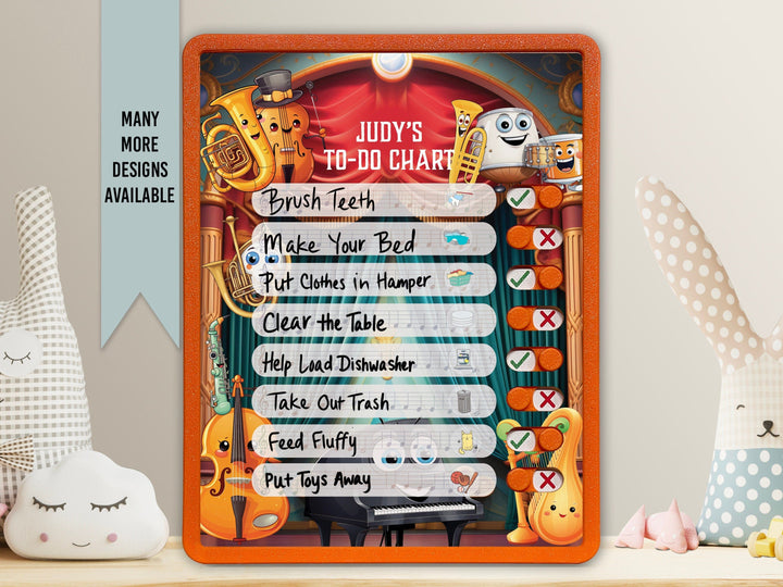 Elation Factory Co Toys & Games > Toys > Learning & School Kids Routine Chart | Chore Chart for Kids | Daily Checklist | Kids Daily Tasks | Daily Routine | Dry-Erase | Personalized | Music Theme