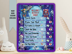 Elation Factory Co Toys & Games > Toys > Learning & School Kids Routine Chart | Chore Chart for Kids | Daily Checklist | Kids Daily Tasks | Daily Routine | Dry-Erase | Personalized | Robots Theme