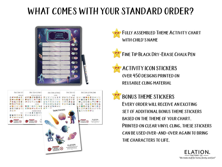 Elation Factory Co Toys & Games > Toys > Learning & School Kids Routine Chart | Chore Chart for Kids | Daily Checklist | Kids Daily Tasks | Daily Routine | Dry-Erase | Personalized | Space Theme