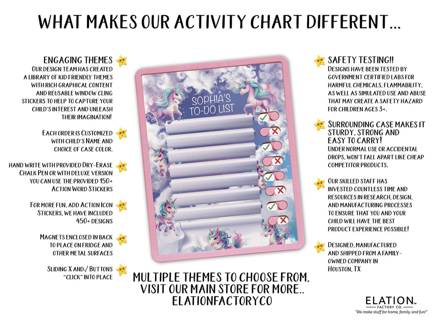 Elation Factory Co Toys & Games > Toys > Learning & School Kids Routine Chart | Chore Chart for Kids | Daily Checklist | Kids Daily Tasks | Daily Routine | Dry-Erase | Personalized | Unicorn Theme