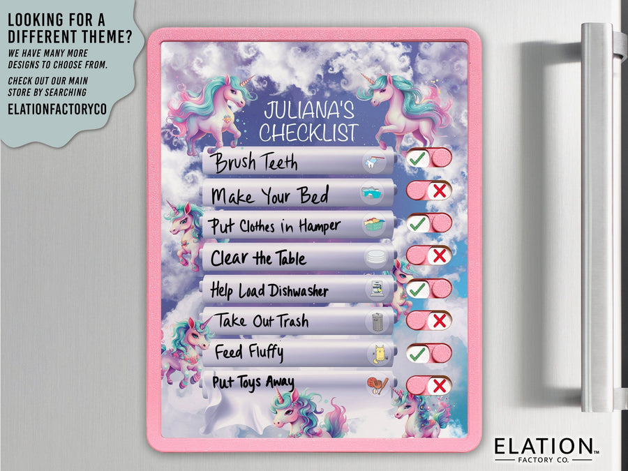 Elation Factory Co Toys & Games > Toys > Learning & School Kids Routine Chart | Chore Chart for Kids | Daily Checklist | Kids Daily Tasks | Daily Routine | Dry-Erase | Personalized | Unicorn Theme