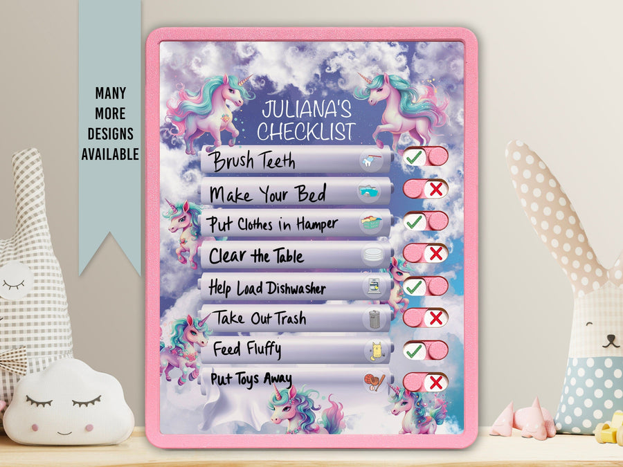 Elation Factory Co Toys & Games > Toys > Learning & School Kids Routine Chart | Chore Chart for Kids | Daily Checklist | Kids Daily Tasks | Daily Routine | Dry-Erase | Personalized | Unicorn Theme