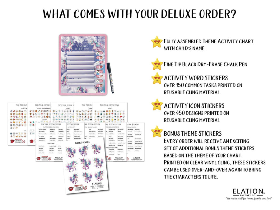 Elation Factory Co Toys & Games > Toys > Learning & School Kids Routine Chart | Chore Chart for Kids | Daily Checklist | Kids Daily Tasks | Daily Routine | Dry-Erase | Personalized | Unicorn Theme