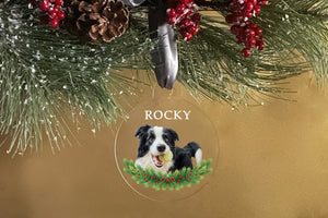 Elation Factory Co Custom Pet Christmas Ornament, Clear Acrylic Holiday Dog / Cat Decoration, Modern Holiday Decor Active