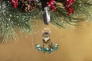 Elation Factory Co Custom Pet Christmas Ornament, Clear Acrylic Holiday Dog / Cat Decoration, Modern Holiday Decor Active