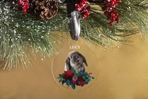 Elation Factory Co Custom Pet Christmas Ornament, Clear Acrylic Holiday Dog / Cat Decoration, Modern Holiday Decor Active