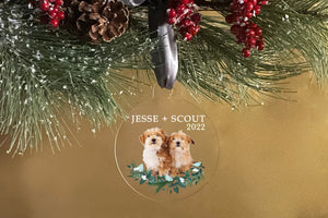 Elation Factory Co Custom Pet Christmas Ornament, Clear Acrylic Holiday Dog / Cat Decoration, Modern Holiday Decor Active