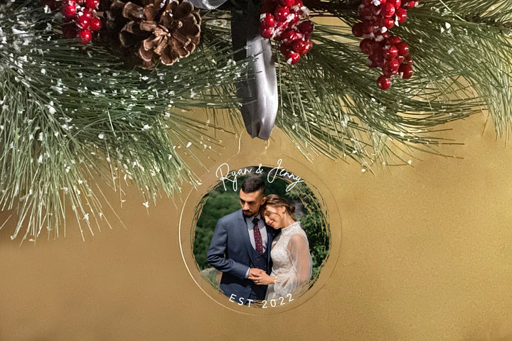Elation Factory Co Custom Photo First Christmas Together, Clear Acrylic Wedding Christmas Ornament, Couples Gift, Engagement or Wedding Gift