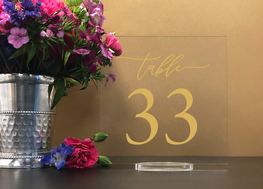 Elation Factory Co Weddings > Decorations > Serving & Dining > Table Décor > Table Numbers Custom Color - Square Table numbers with stand, clear acrylic wedding table number, Wedding Table Decor, Plexiglass Table Number