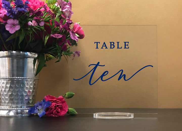 Elation Factory Co Weddings > Decorations > Serving & Dining > Table Décor > Table Numbers Custom Color - Square Table numbers with stand, clear acrylic wedding table number, Wedding Table Decor, Plexiglass Table Numbe