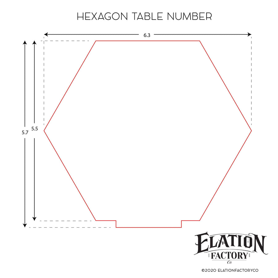 Elation Factory Co Weddings > Decorations > Serving & Dining > Table Décor > Table Numbers Custom Paint Brush Style Background - Hexagon Table numbers with stand, clear acrylic wedding table number