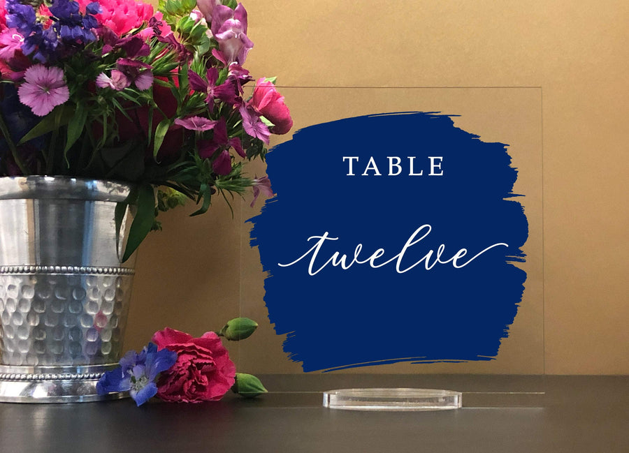 Square Table Numbers Custom Paint Brush Style Background and stand ...